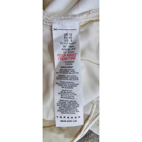 Topshop Straight Leg White Jeans, Raw Frayed Hem, Gold Rivets, Sz 8, NWT - Picture 5 of 12